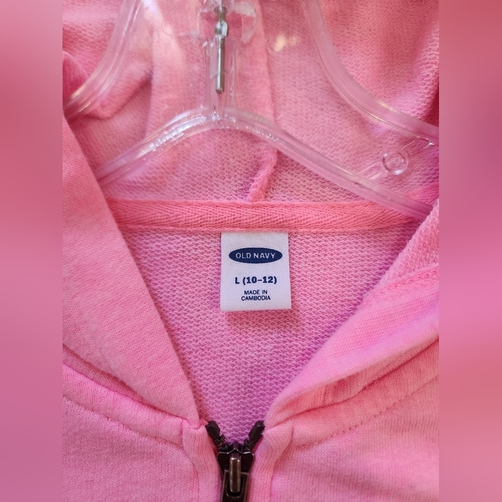 Old Navy Pink Zip Hoodie, sz Large (10-12) - Picture 2 of 8
